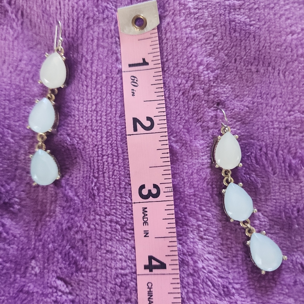 Elegant Gold and White Teardrop Earrings - Moonstone Inspired